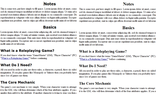 Font Test with mock up of rpg rulebook page